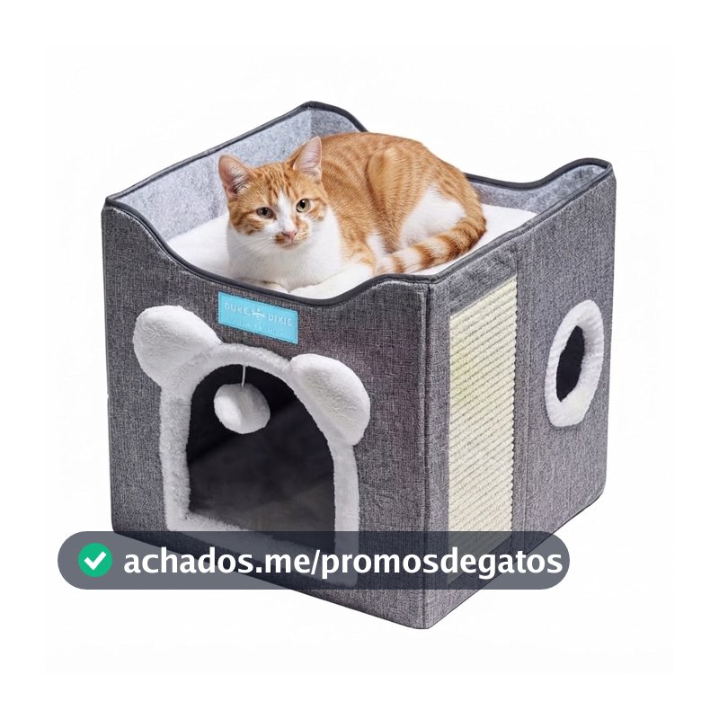Cama para Gatos com 2 Andares Dobrável Casinha com Arranhador Pet Caminha Dobrável Toca Lavavel