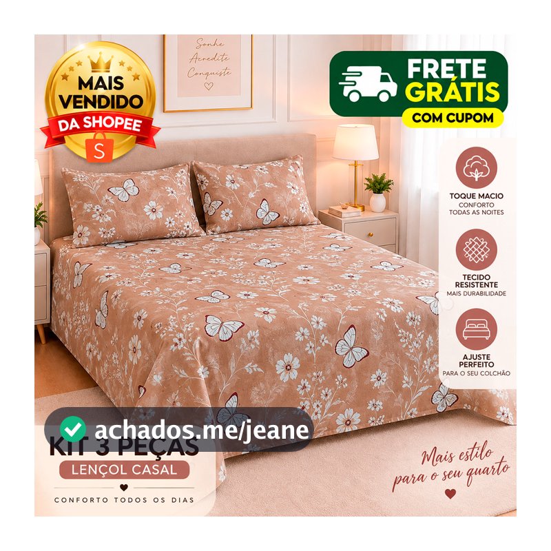 Kit 3 Pçs Lençol Casal Percal 500 Fios Linha Premium Luxo