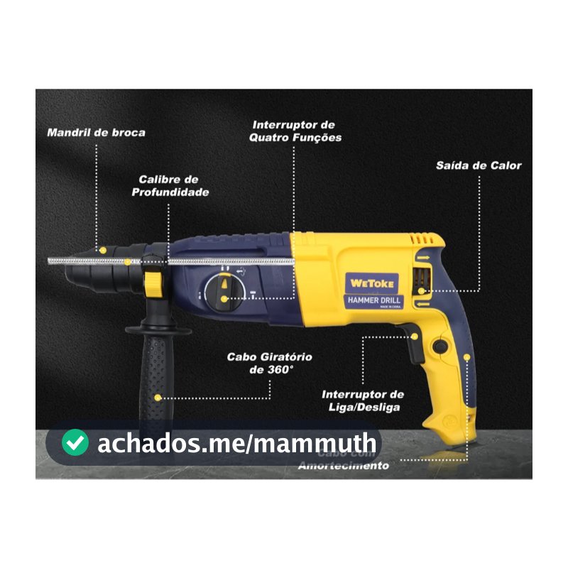 Furadeira de Impacto 1000W 127V, Martelete Perfurador, Furadeira Amarela, WK-027, Kit Furadeira com Acessórios,