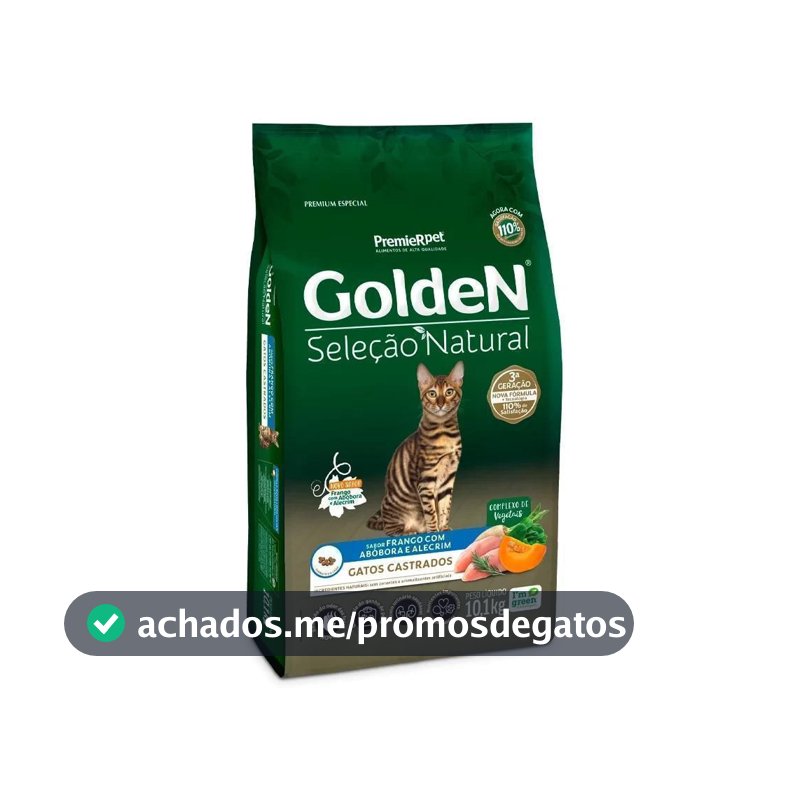 Ração Golden Seleção Natural Gatos Adultos Castrados Abóbora 10,1Kg