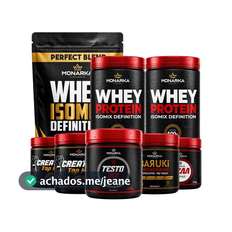 KIT Whey Blend Isolado Concentrado 2kg Proteína + Creatina 300g + Testo + Pré Treino + Bcaa - 63