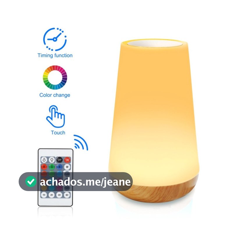 Luminária de Mesa Moderna Touch com Controle Remoto, Luz LED de Cabeceira com Timer Ajustável