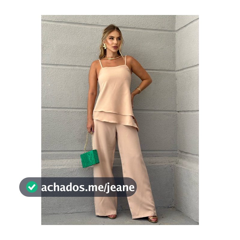 EMILI Conjunto Tunica Calça Pantalona e Blusa Regata Bata/Alcinha Regualar/Pantalona/ Ziper e Botões/ Bata Fenda - S783