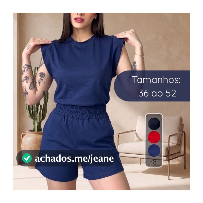 Conjunto Feminino Casual Blusa e Short Liso Algodão Premium