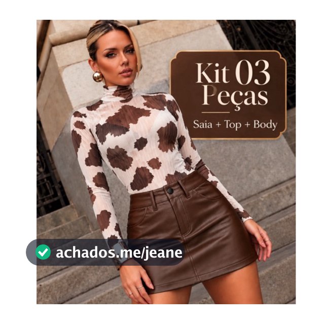 Look Completo 3 Peças  (Body + Saia Couro + Top) Festa Peão Country Noite Balada