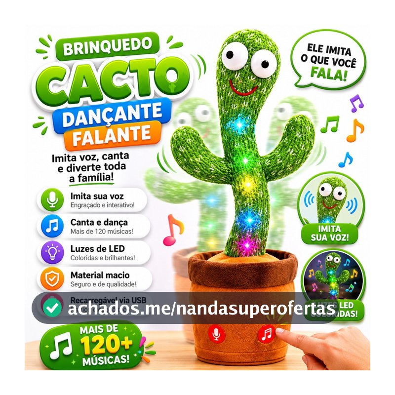 Brinquedo Cacto Dançante Falante Imita Voz Com Musicas Interativo Brinca