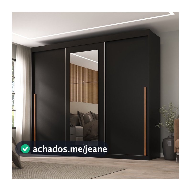 Guarda-Roupa Casal 3 Portas de Correr e 6 Gavetas Spazio Yescasa Preto Preto