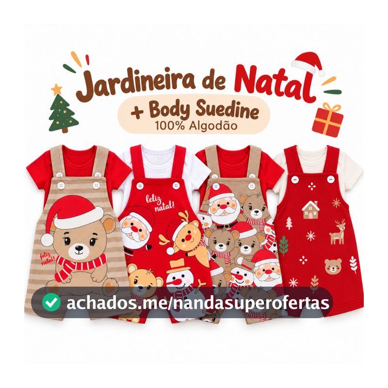 Conjunto Bebê Natal Jardineira e Body Menino Menina Feliz Natal