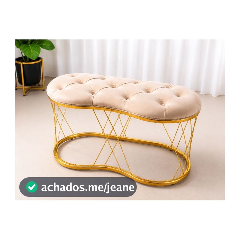 Puff Feijão Decorativo Capitonê Base Gold Luxo Envio Rápido
