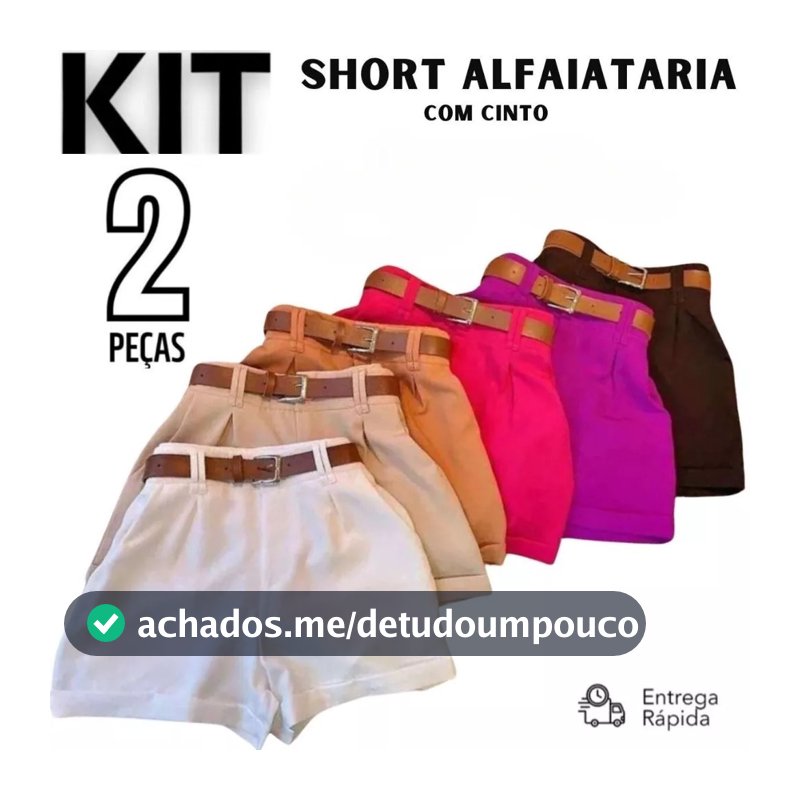 Kit 2 Short Feminino Alfaiataria Social com dois Cinto Cintura Alta PROMOÇÃO