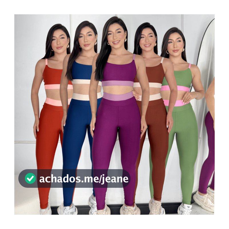 Conjunto Fitness Academia Feminino Bicolor Calça Legging e Top Alça Zero Transparência