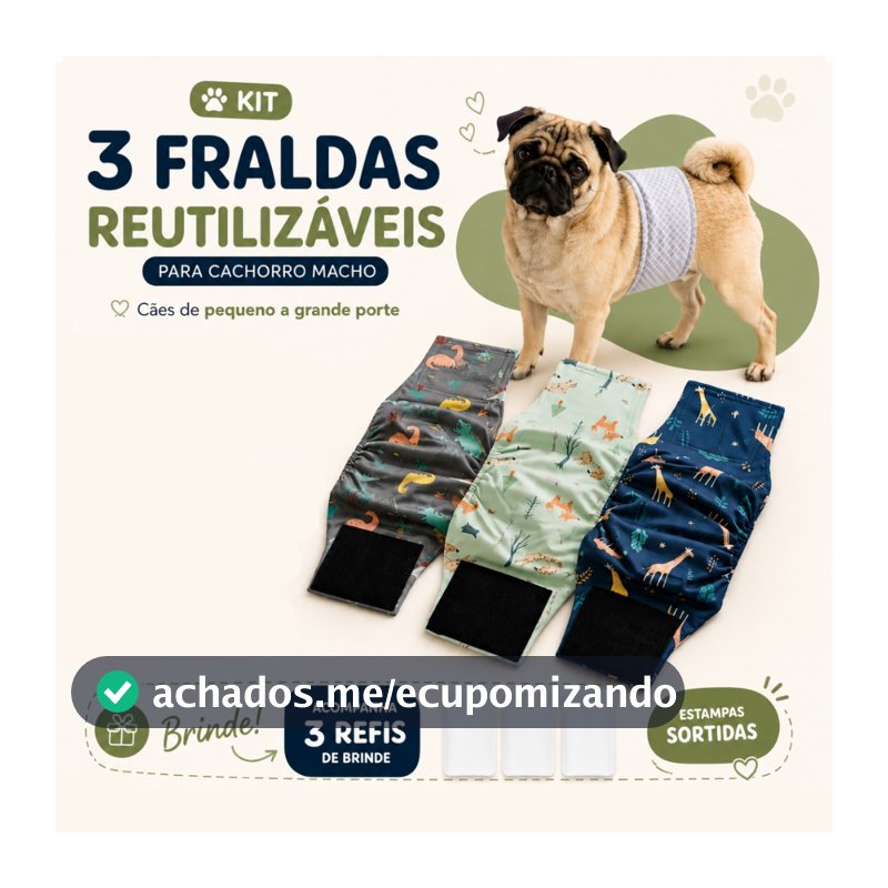 Kit 3 Fraldas Laváveis Para Cachorro Macho Cão Reutilizável Anti Xixi Pet Top