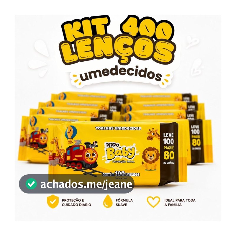 Kit 400 Lenços Umedecido Pippo Baby 4 Pacotes C/ 100 Toalhas Hipoalergenico