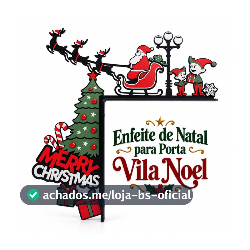 Enfeite de Natal para Porta Vila Noel com Papai Noel, Renas e Árvore – Decoração Natalina de Canto para Moldura