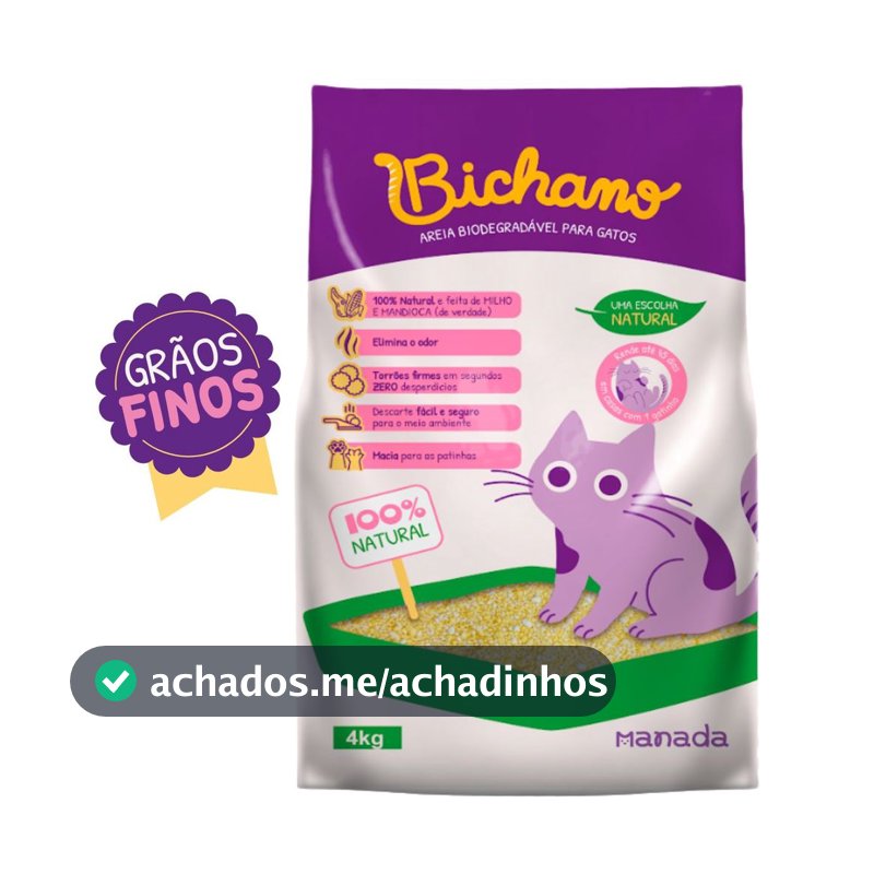Areia Biodegradável Bichano Para Gatos Cat Grãos Finos 4kg Bio Milho e Mandioca Grão Fino Manada
