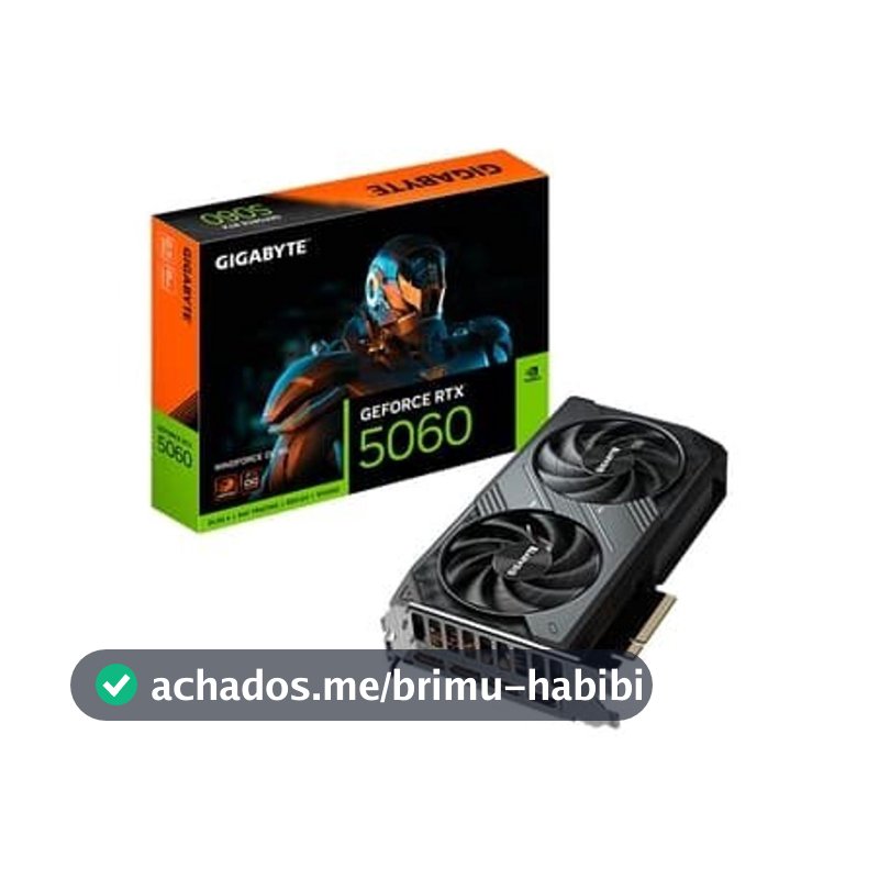 Placa de Vídeo NVIDIA GeForce GIGABYTE RTX5060 Windforce OC 8GB GDDR7 128bit - 9VN5060WO-00-G10