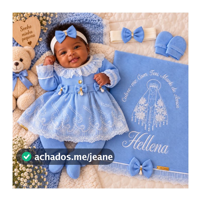 Saída Maternidade Menina 6 Peças Tricô Personalizada Nossa Senhora Aparecida