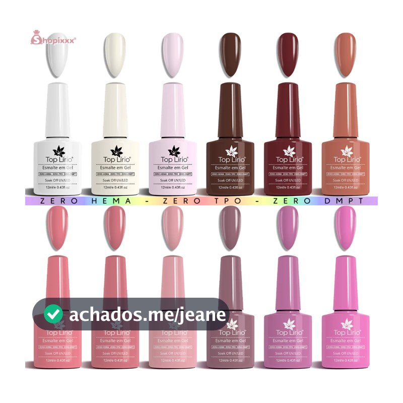 Kit 12 Esmaltes em Gel LED UV COLEÇÕES para Unhas Manicure Zero HEMA TPO DMPT 12ml