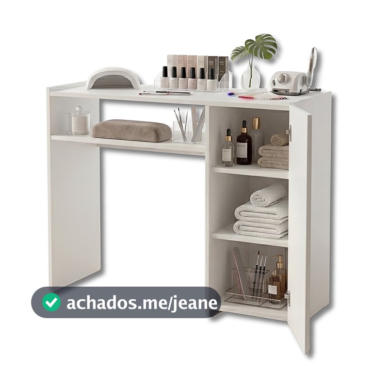 Mesa Bancada Para Manicure Pedicure Com Armário Profissional Completa Unhas Em Gel Salão De Beleza
