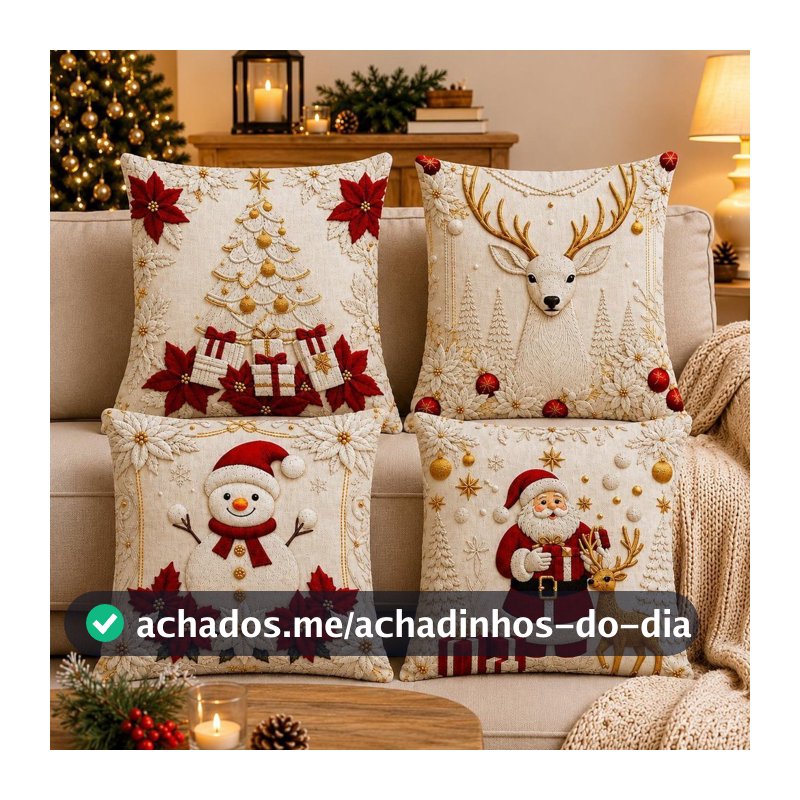 kit Feliz Natal 4 peças capa de almofadas para decoração Natalina