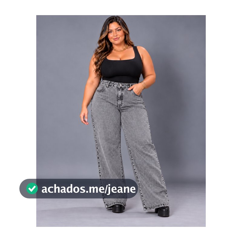 Calça Wid leg Plus Size Jeans Feminina Cintura Alta Sem  Lycra Grossa  Cinza Grafit Marmorizada