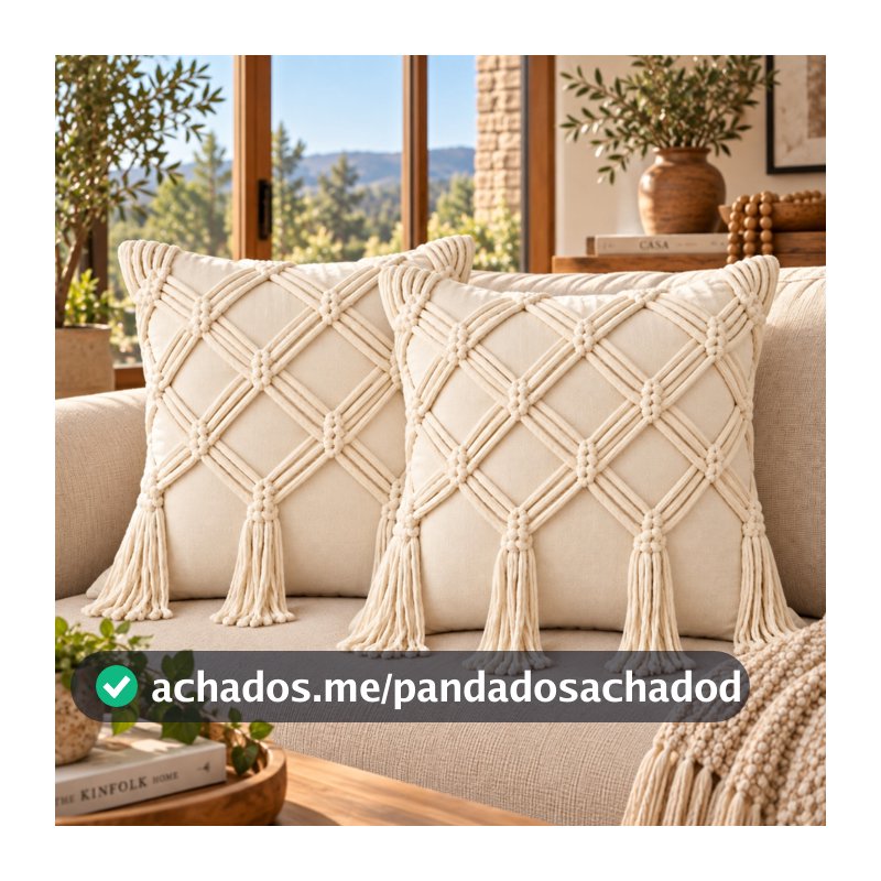 Kit 2 Capas de almofadas Decorativas algodão Pompom Trance Boho Chic Rustica Artesanal Cru