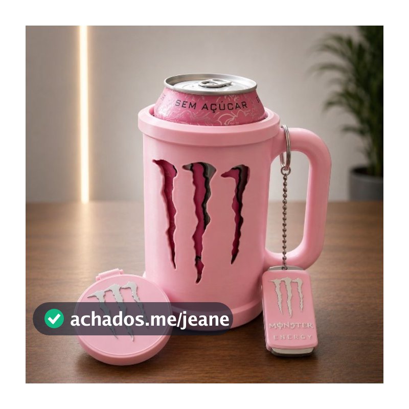 Kit Porta Lata Monster Energy  com Alça + Tampa + Chaveiro Abridor | Suporte Térmico Energético
