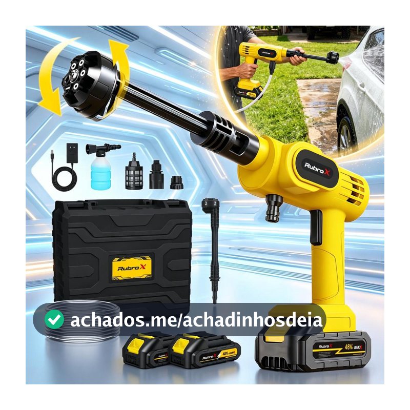 RubroX 6-em-1 bocal sem fio Lavadora de alta pressão 200W/300W/recarregável e kit de limpeza
