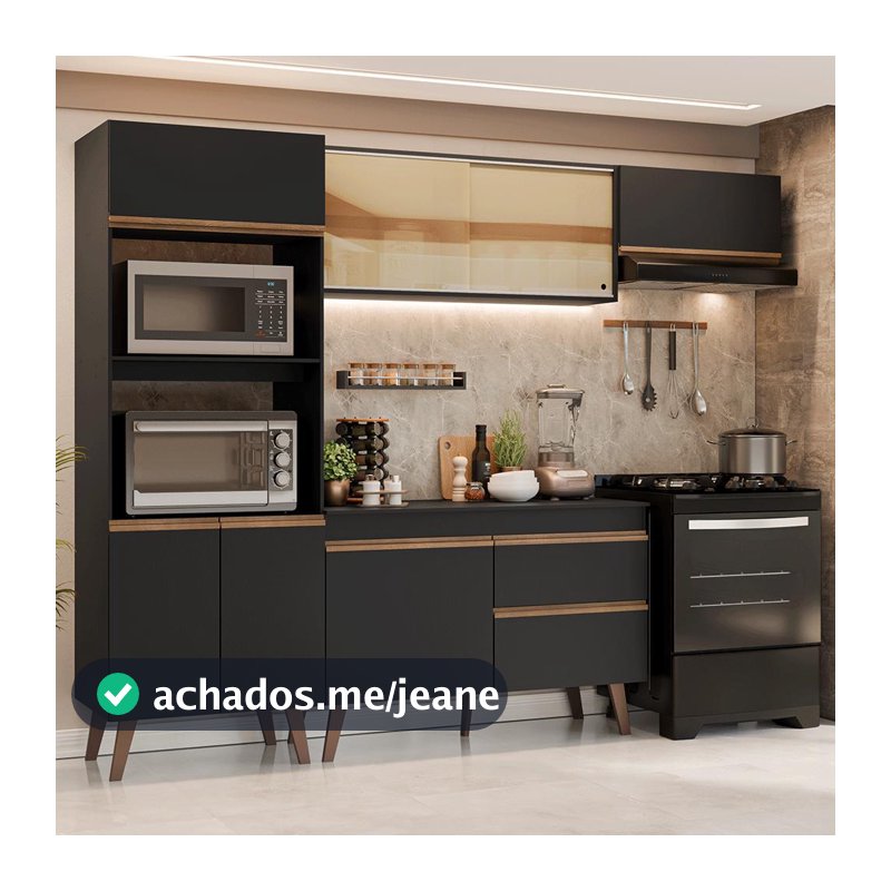 Armário de Cozinha Completa 260 cm Preto Pieta Madesa XA