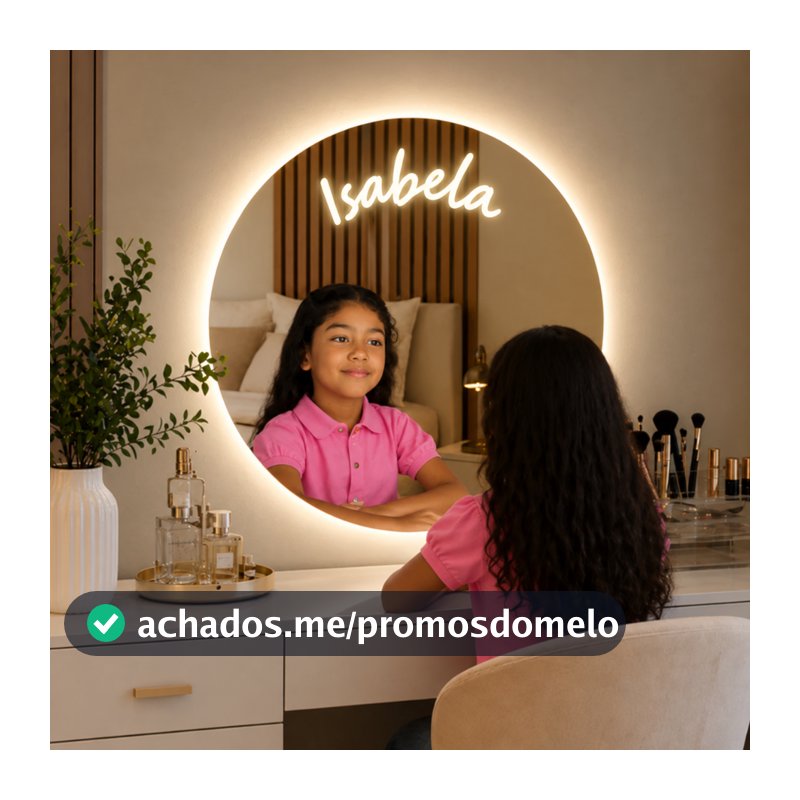 Espelho Personalizado Com Nome Iluminação Led 3 Cores e Botão Touch