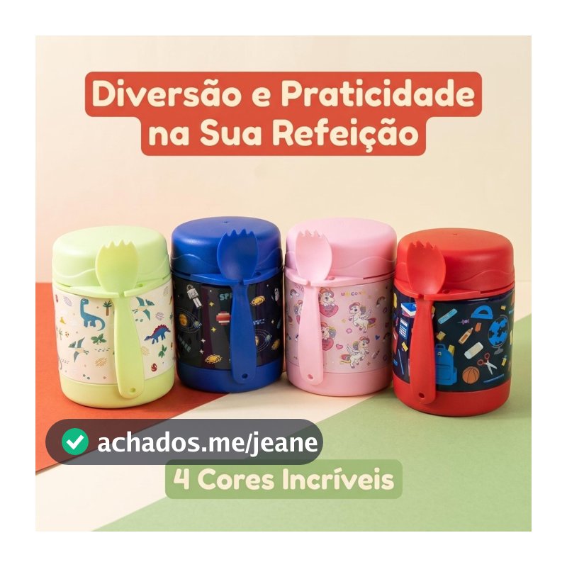Pote Térmico de Sopa Portátil com Colher Dobrável e Estampa Cartoon