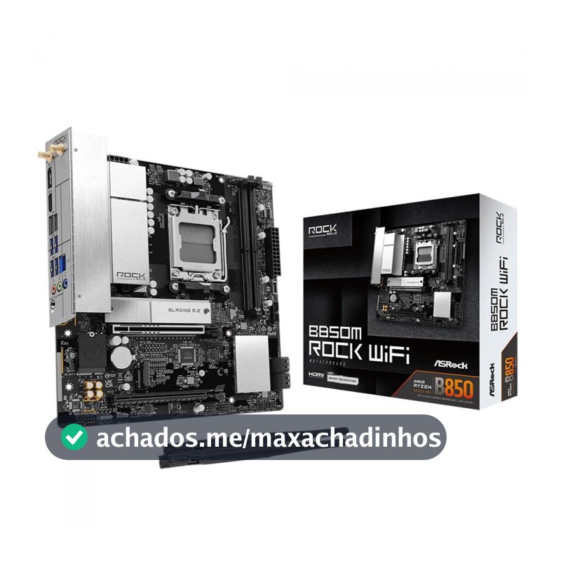 Placa Mãe ASRock B850M Rock WiFi, Chipset B850, AMD AM5, mATX, DDR5