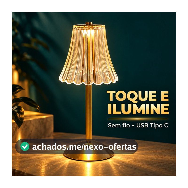 Abajur de Mesa Sem Fio com Sensor de Toque, 3 Temperaturas de Cor e Brilho Ajustável