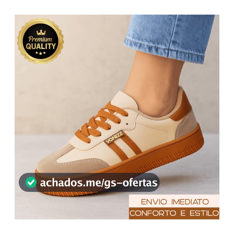 Tênis Feminino VONIZZ Confortável e Casual para Todos os Estilos Sapato Couro Casual Macio Baixo Retrô Bonito