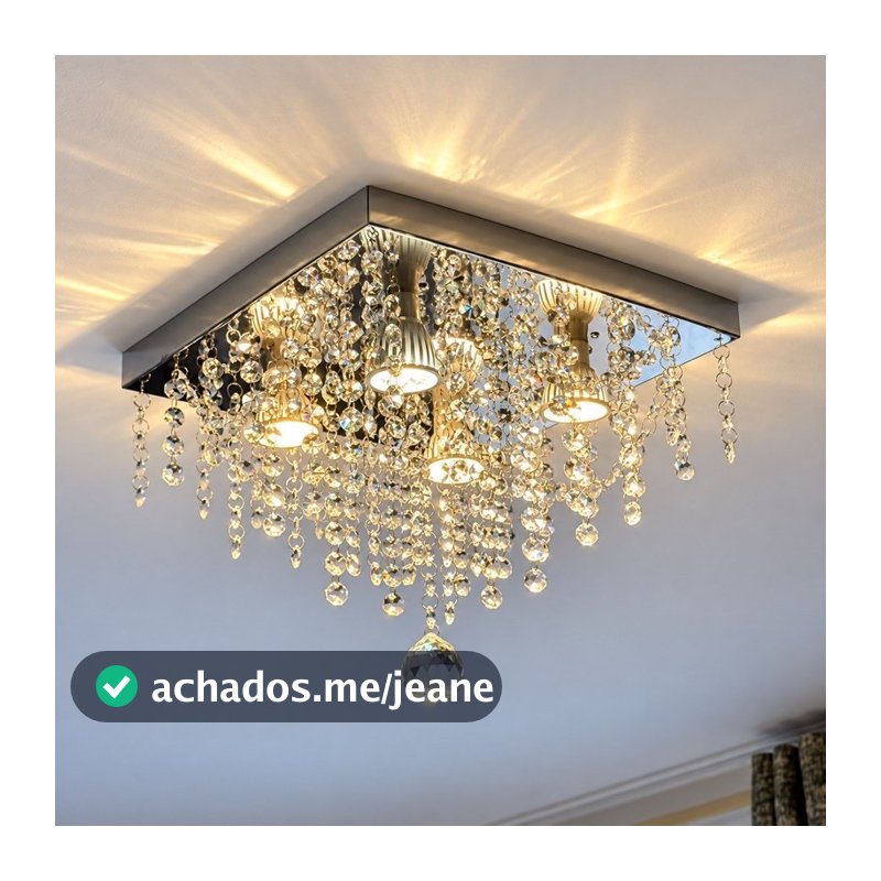 Lustre Pendente de Cristal Acrílico Com Leds Inclusos 30x30 Luxo Atena Pentente Sala Quarto Hall Salão
