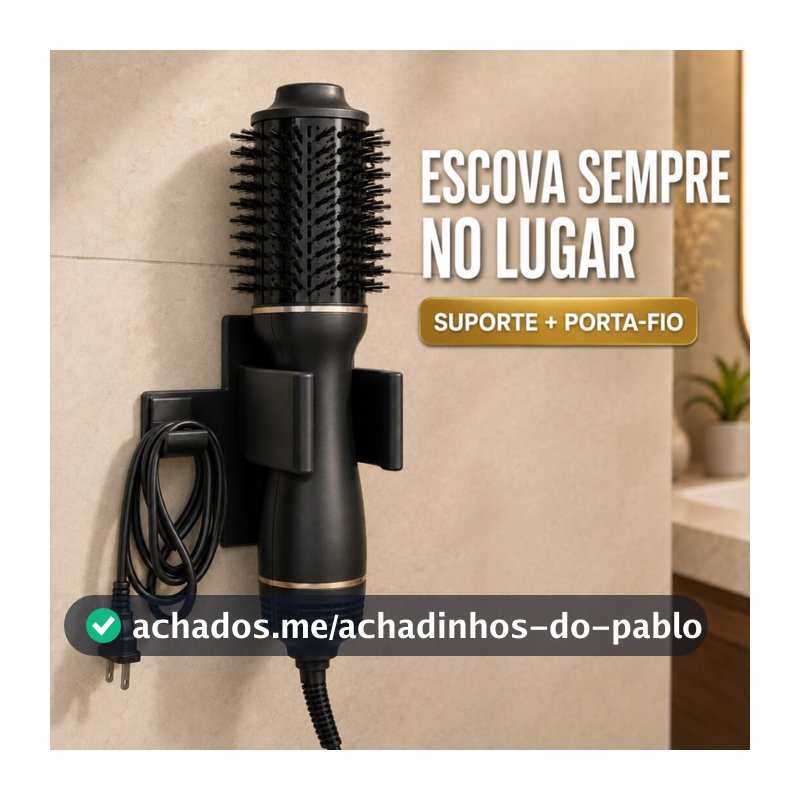 Suporte para Escova Secadora e Alisadora Rotativa de Parede com Porta-Fio | Sem Furo Organizador de Banheiro