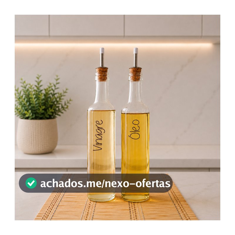 Kit 2 Galheteiros de Vidro 500ml | Bico Dosador Cortiça |  Vinagre | Azeite | Óleo