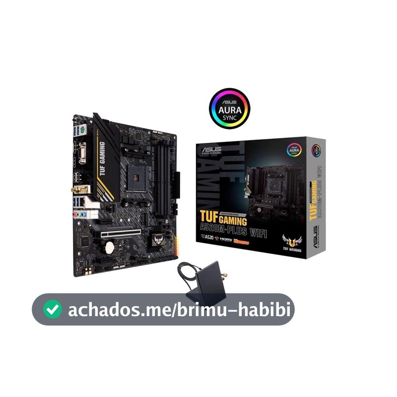 Placa Mãe ASUS TUF GAMING A520M-PLUS WIFI AMD AM4 RGB mATX DDR4 Preto - 90MB17F0-M0EAY0