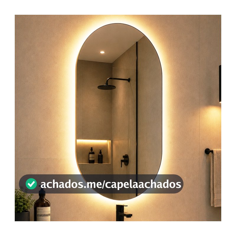 Espelho Oval com LED Orgânico Lapidado para Banheiro Quarto Sala Grande