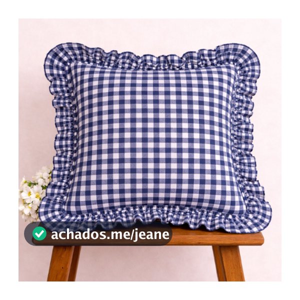 Capa de Almofada 40x40 Xadrez Vichy Azul Escuro Marinho com Babado Estilo Farmhouse Elegante para Sofá Sala Quarto
