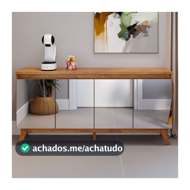 Balcão Buffet Bior 4 Portas com Espelho Mel - Viero Móveis