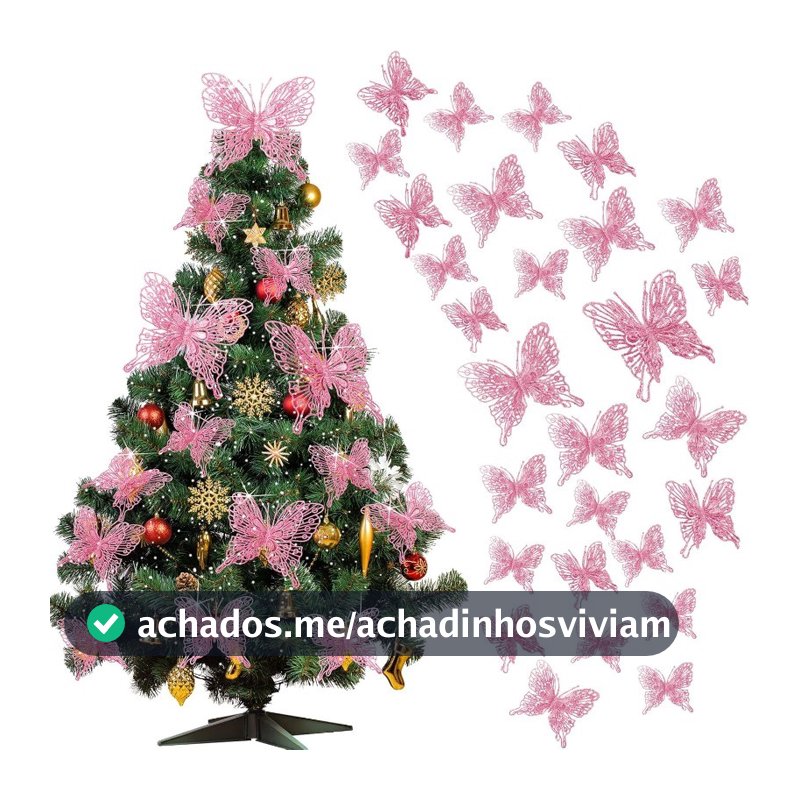 5 Pçs Rosa Árvore De Natal Borboleta Decorações Glitter Oco Ornamentos Pendurado Para Artesanato De Férias
