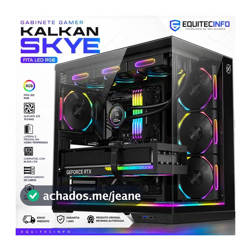 Gabinete Gamer Kalkan Skye RGB Aquário ATX Vidro Temperado Dual Chamber Water Cooler 360mm USB 3.0 Preto KLK00042