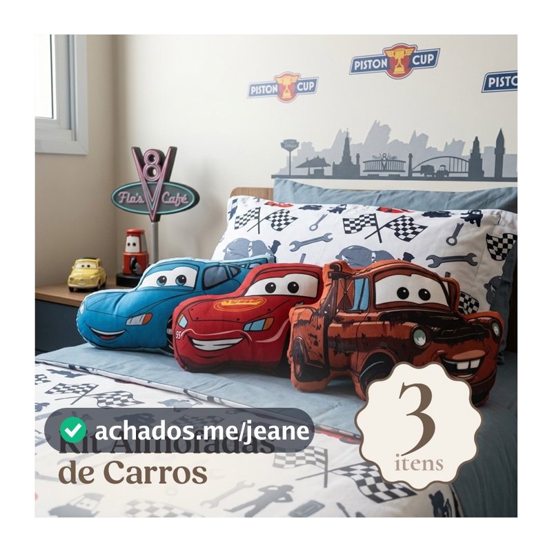 Almofadas Infantil Carros Relâmpago McQueen Mate e Sally Decoração Quarto Menino 48x40cm