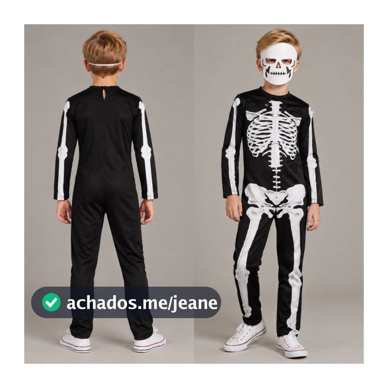 Fantasia Infantil de ESQUELETO Halloween Criança Caveira COMPLETO