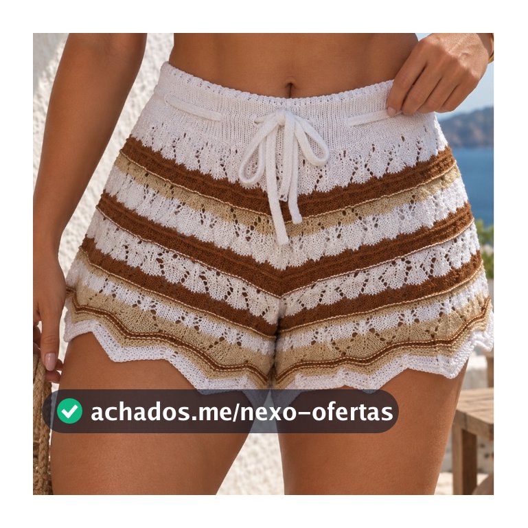 Shorts Saída De Praia Feminino Tricot Listrado Colorido Com Cordão Roupa Feminina Verão Moda Praia
