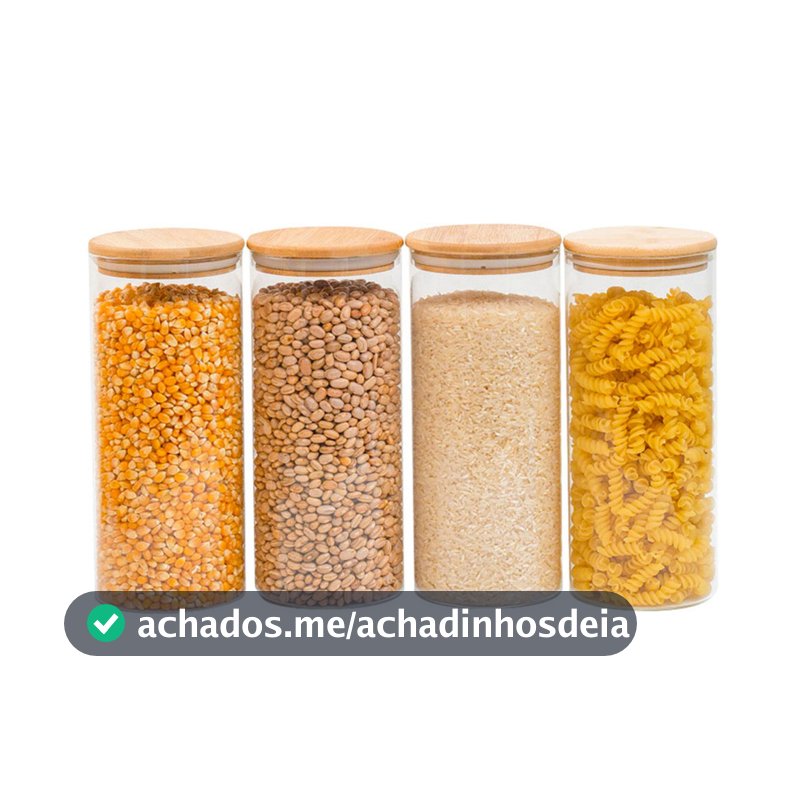 kit 4 potes de vidro 1650ml tampa de bambu herméticos - Tud
