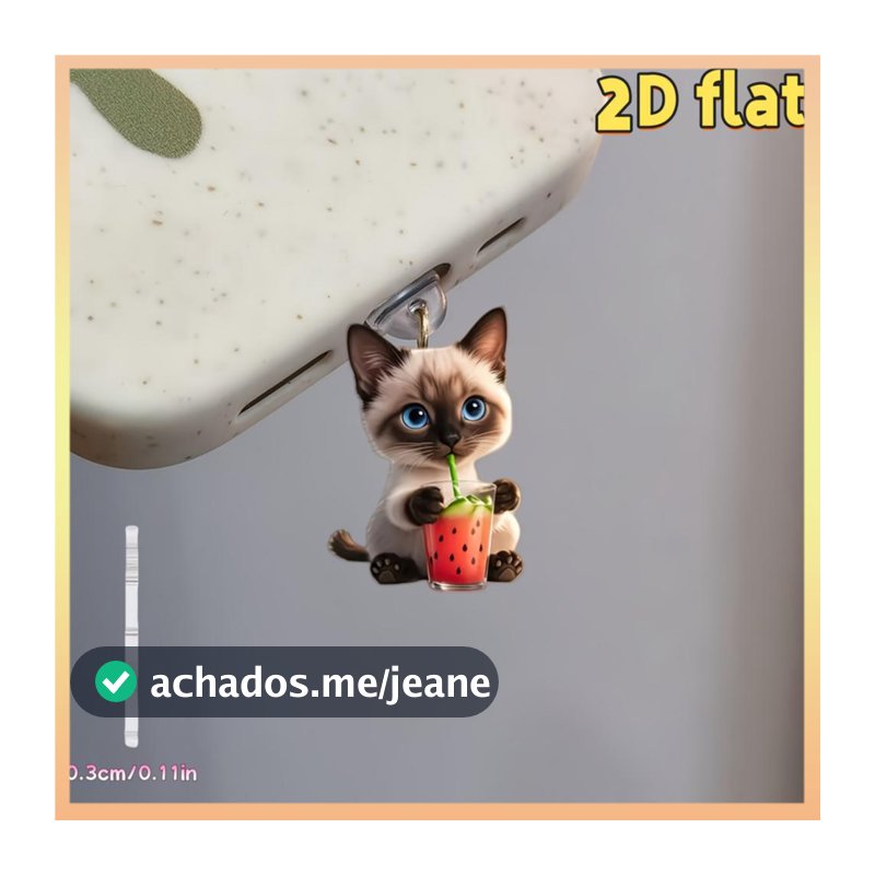 Acessório De Telefone Leve Charme Plano 2d Oval Pingente De Gato Para Eletrônico Iphone Móvel
