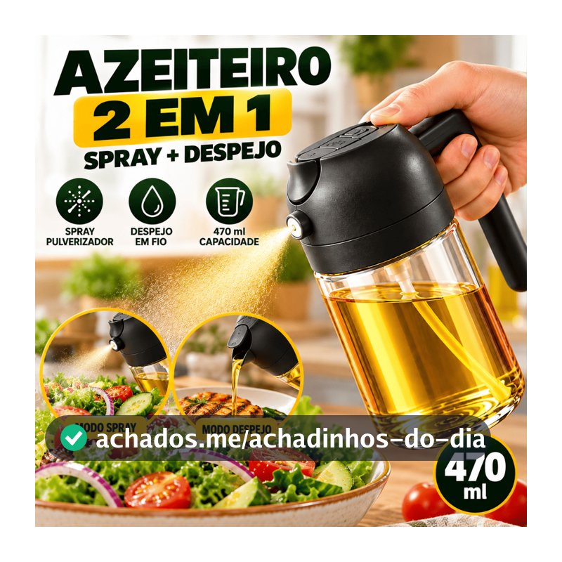 Porta Azeite Azeiteiro Galheteiro 2 em 1 Spray Pulverizador de Vidro 470ml Preto