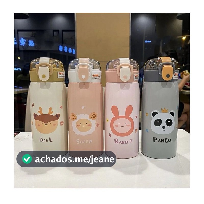 Garrafinha Garrafa Termica Infantil Estampas Animais Bichinhos 350ML 500ML com Canudo MB252-251
